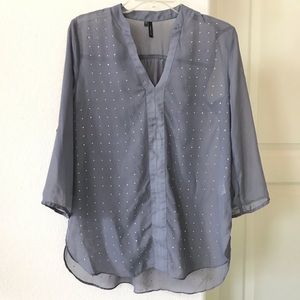 Maurices Gray V Neck Sheer Half Sleeve Top Small